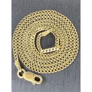 Gold Over Solid Italian 925 Sterling Silver Cuban Link Chain 18” Long 2mm Wide